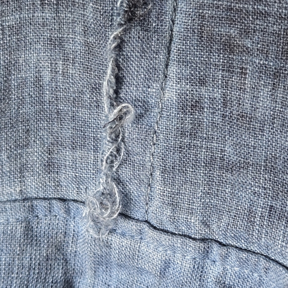 MILIO MILANO 100% Linen Roll Tab Sleeves Lagenlook Boho Blue Button-Up Shirt M - Picture 6 of 8